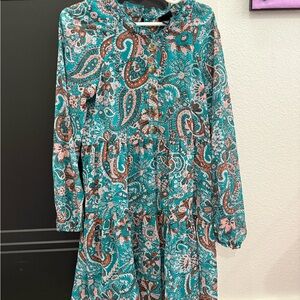 Art Class Teal and Brown Paisley Kids Dress